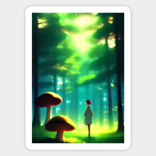 SURREAL MUSHROOM SUNRISE IN WOODS Sticker